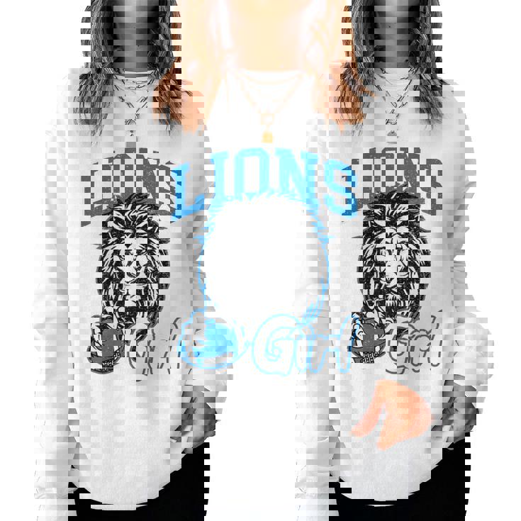 Lions Girl Messy Bun Sports Fan Team Women Sweatshirt