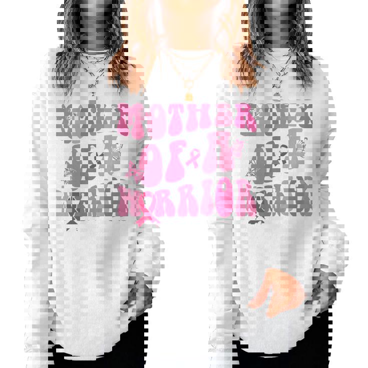 Mother Of A Warrior 乳がん啓発 ピンクリボン 長袖tシャツ レディーススウェットシャツ