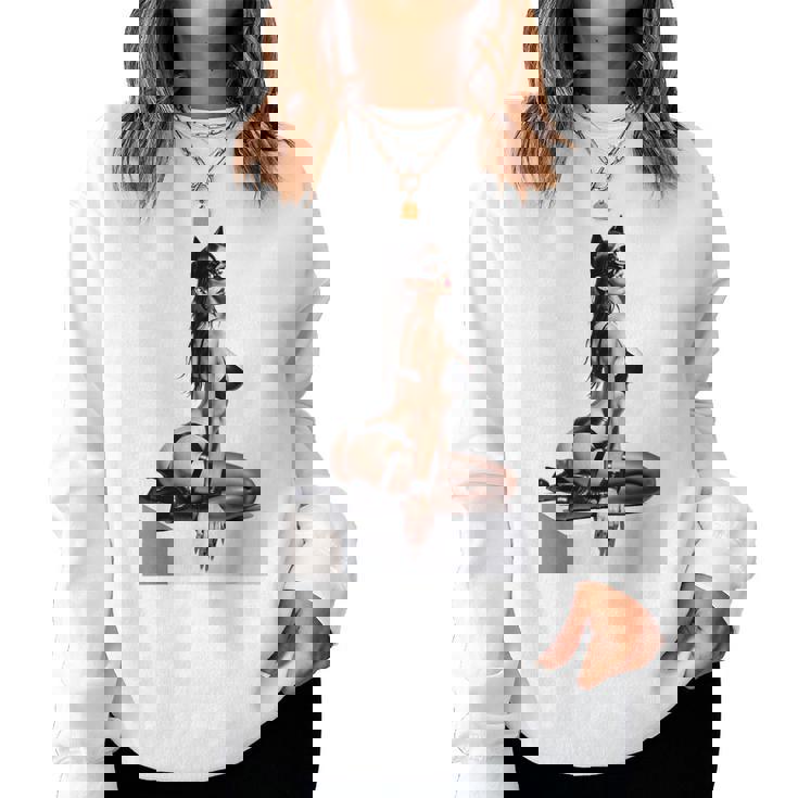 Sexy Girl グラフィックtシャツ セクシー「バッドキティ」ピンナップガール カットアウト。 レディーススウェットシャツ