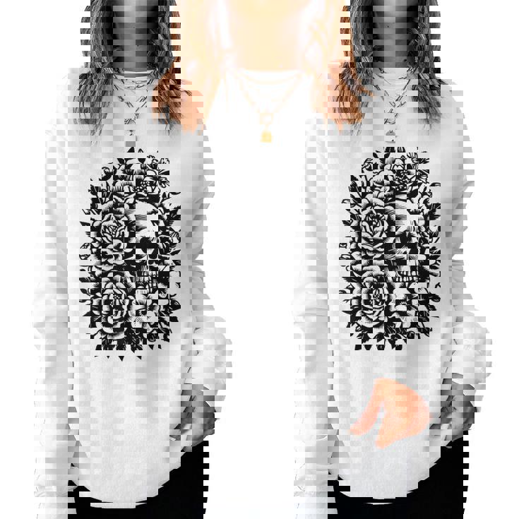 Skull Flower Rad Rock N Roll Graphic Retro レディーススウェットシャツ