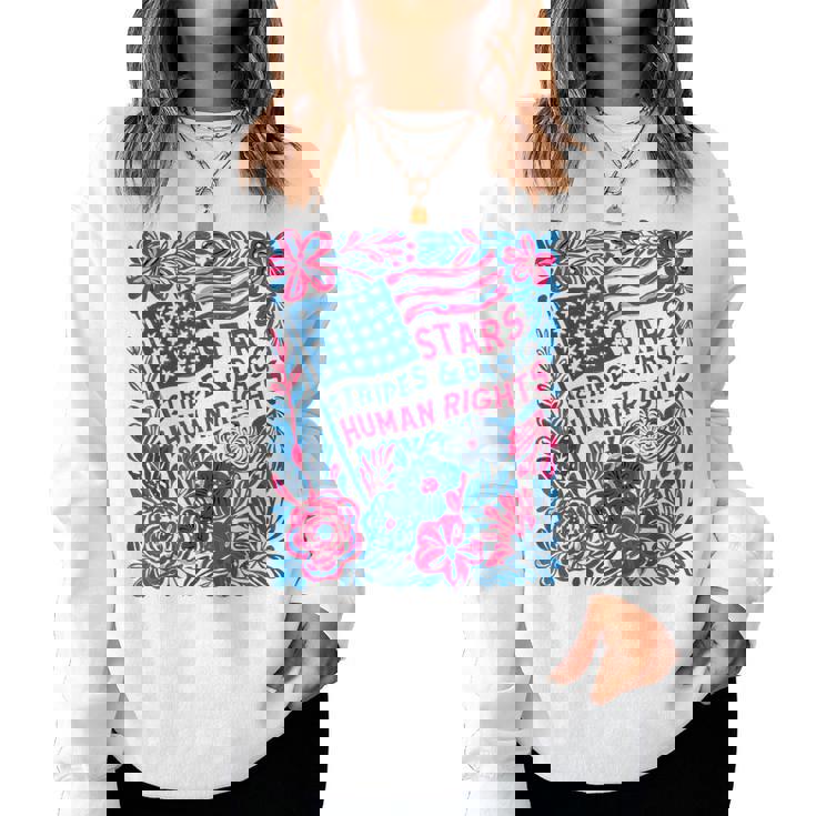 Stars Stripes Human Rights 4Th Of July Floral American Flag Women Sweatshirt