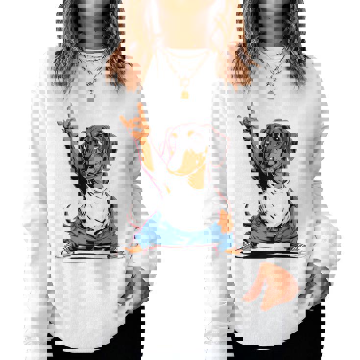 Teckel ロックミュージック 男性 子供 女性 ソーセージ 犬 ダックスフンド 長袖tシャツ レディーススウェットシャツ