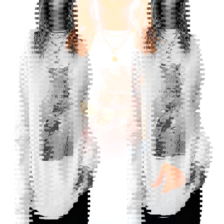 アニメ ワイフ かわいい アニメ 漫画 猫 女の子 甘い レトロ 日本 レディーススウェットシャツ