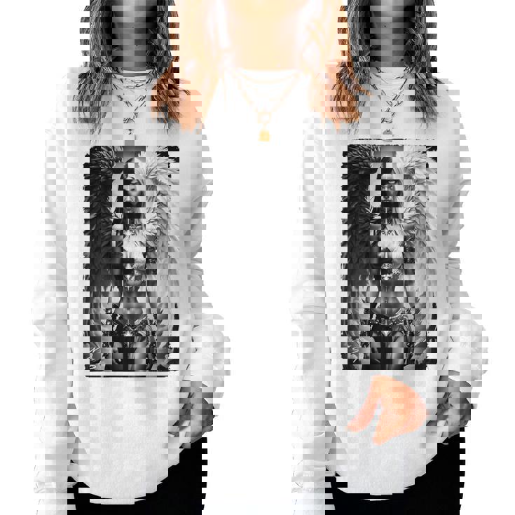 ピンナップガールtシャツ セクシーな天使の悪魔の女の子 B&W バックプリント レディーススウェットシャツ