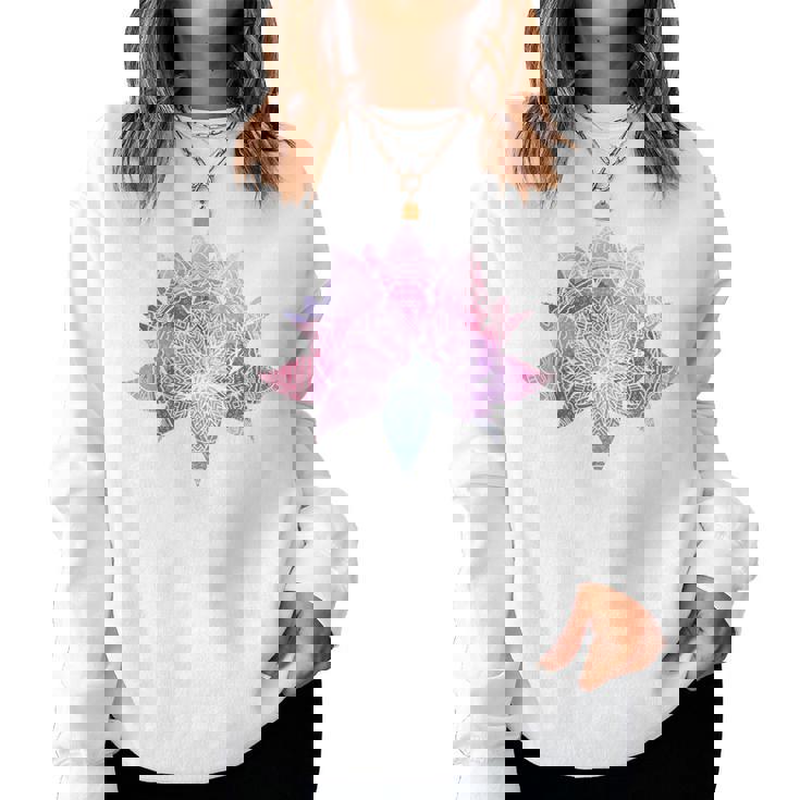 ヨガ 瞑想 カラフル ボーホー ロータス 曼荼羅 蓮の花 レディーススウェットシャツ