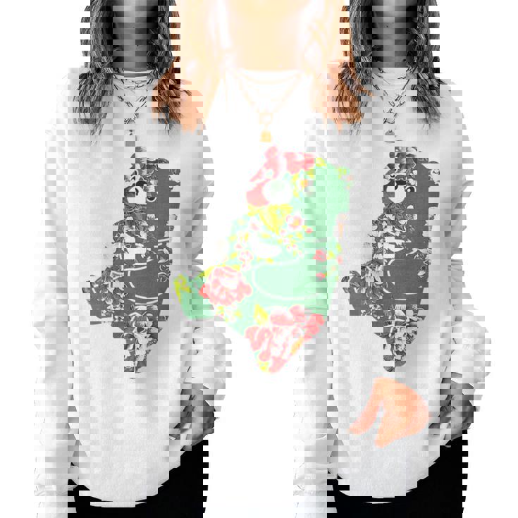 台湾花布柄 くまちゃん 熊 緑 みどり グリーン 客家花布 台湾花布 台湾雑貨 台湾 台湾風 かわいい お洒落 レディーススウェットシャツ