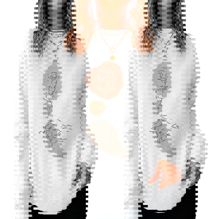 抽象的でミニマリストなラインアート、花柄。 レディーススウェットシャツ