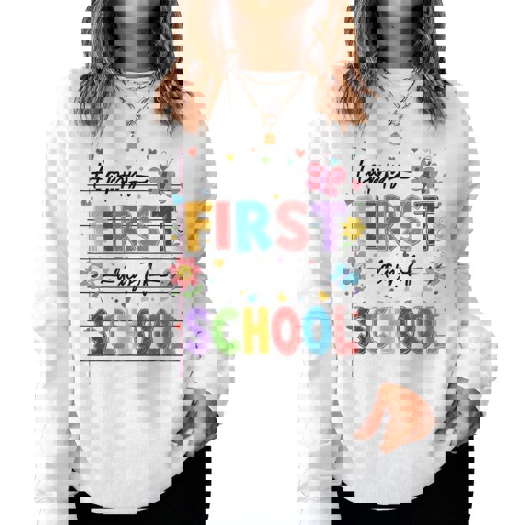 新学期 ハッピー 初日 学校 男の子 女の子 先生 レディーススウェットシャツ