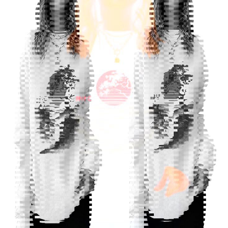 日本の木 赤い月 絵画 日本 夕日 男性 女性 レディーススウェットシャツ