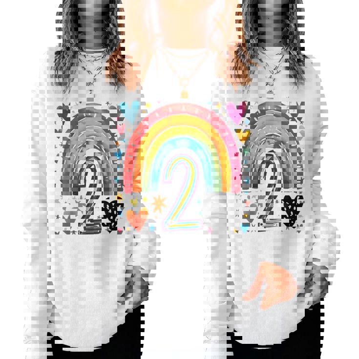 私はもう2歳 女の子のためのかわいいレインボーバースデーデザイン レディーススウェットシャツ