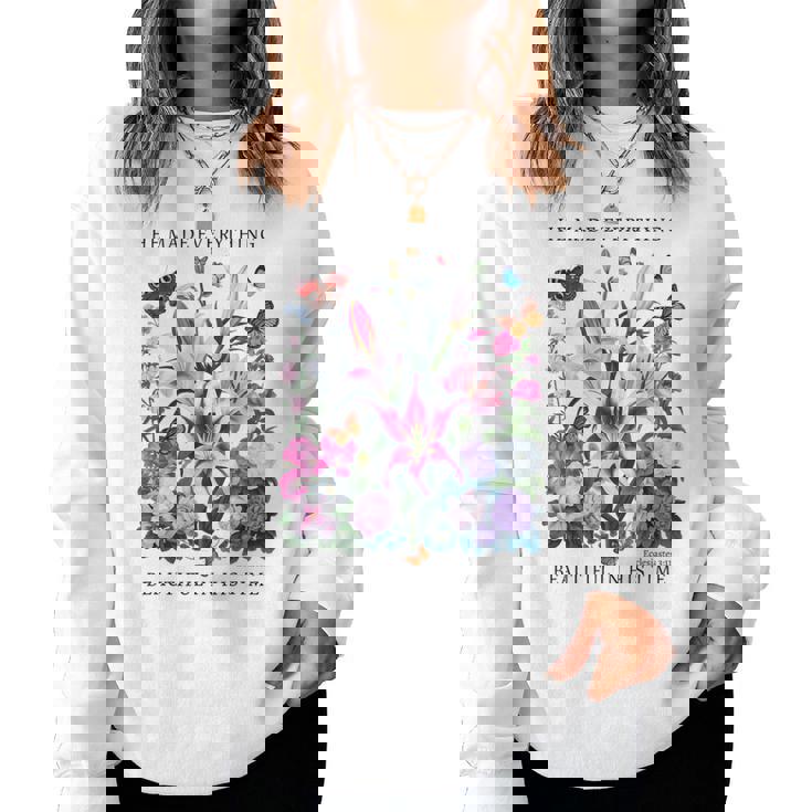 花柄 クリスチャン ティー 聖書 詩 伝道の書 3 レディーススウェットシャツ