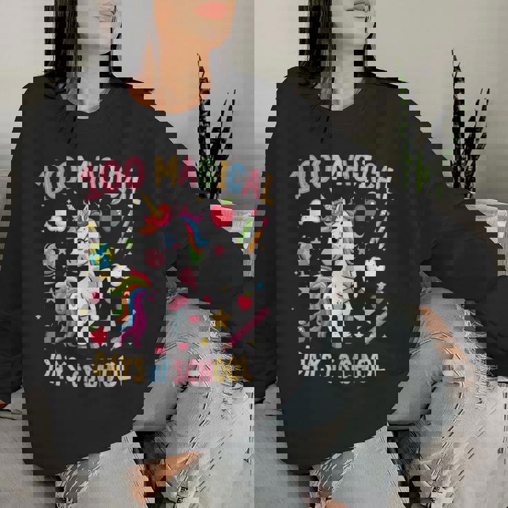 100Th Day Ofchool Unicorn 100 魔法の日々 先生 女の子 レディーススウェットシャツ 彼女への贈り物