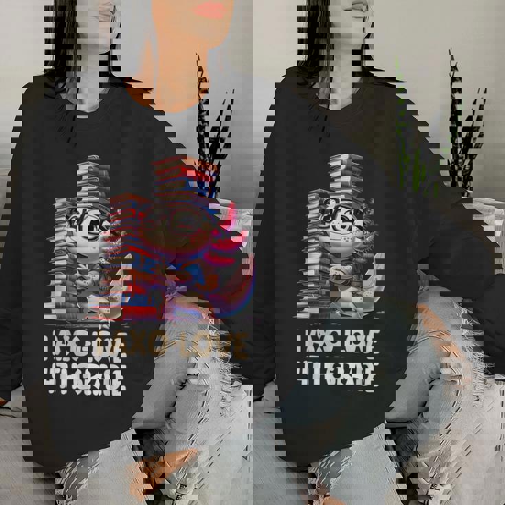 I Axo Love 4Th Grade Axolotl 新学期読書 レディーススウェットシャツ 彼女への贈り物