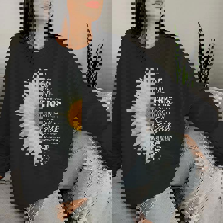 Christian Inspirational Christ Whotrengthens Me レディーススウェットシャツ 彼女への贈り物