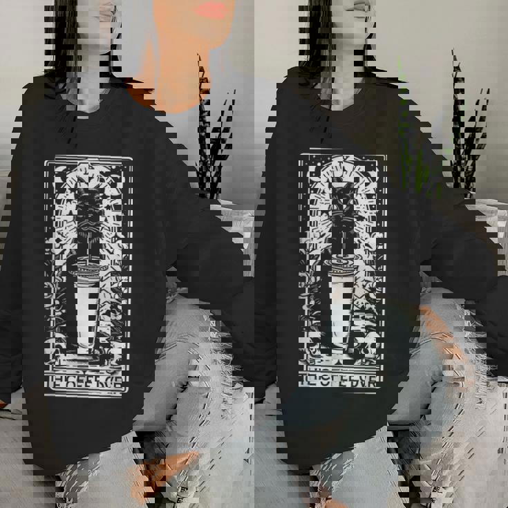 The Coffee Lover Cat ビンテージ ゴシック タロットカード レディーススウェットシャツ 彼女への贈り物