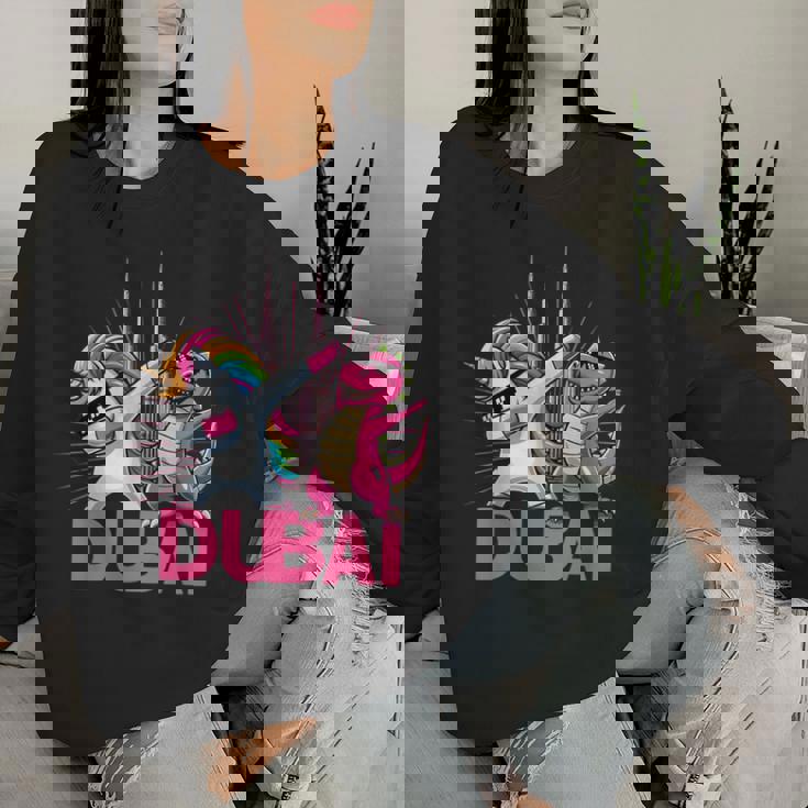 Dabbing ユニコーン 恐竜 男性 女性 男の子 女の子 キッズ ドバイ レディーススウェットシャツ 彼女への贈り物