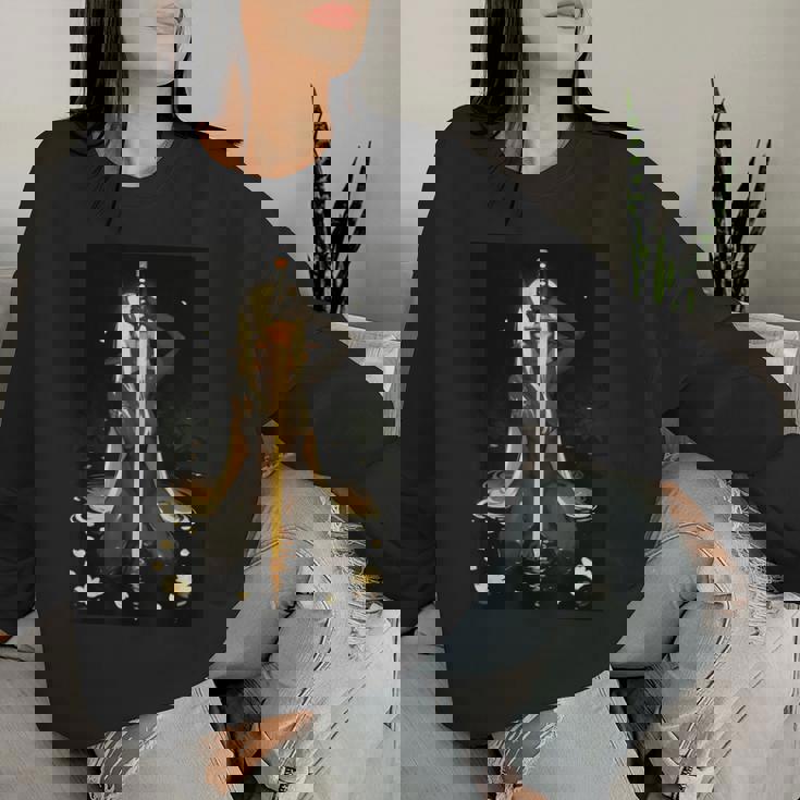 Demon Anime Girl Horns Katana レディーススウェットシャツ 彼女への贈り物