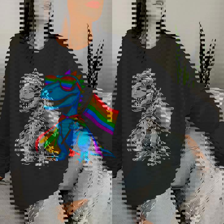 Dinosaur Gay Pride Lgbt Rainbow Flag Women Sweatshirt Gifts for Her