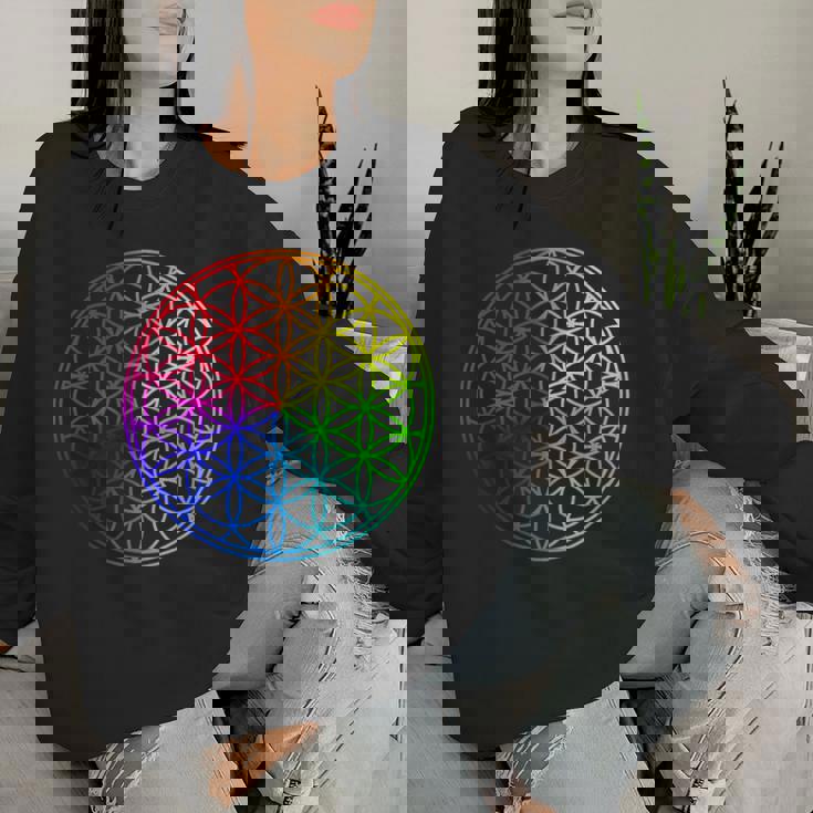 Flower Of Lifeacred Geometry Yogaフラワーオブライフ神聖幾何学瞑想ヨガ レディーススウェットシャツ 彼女への贈り物