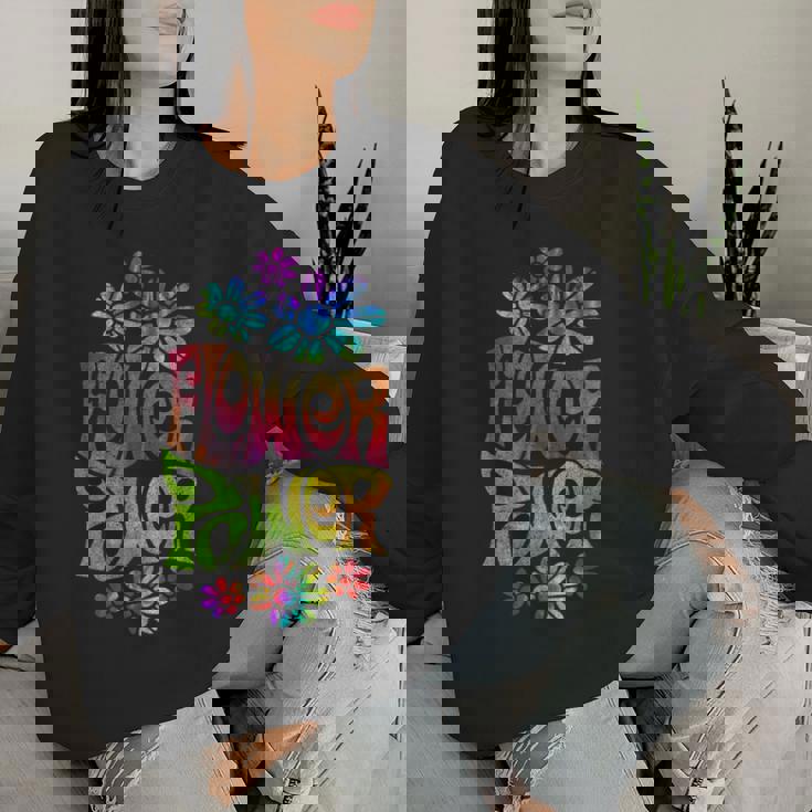 Flower Power ヒッピー サイケデリック '70年代レトロ レディーススウェットシャツ 彼女への贈り物