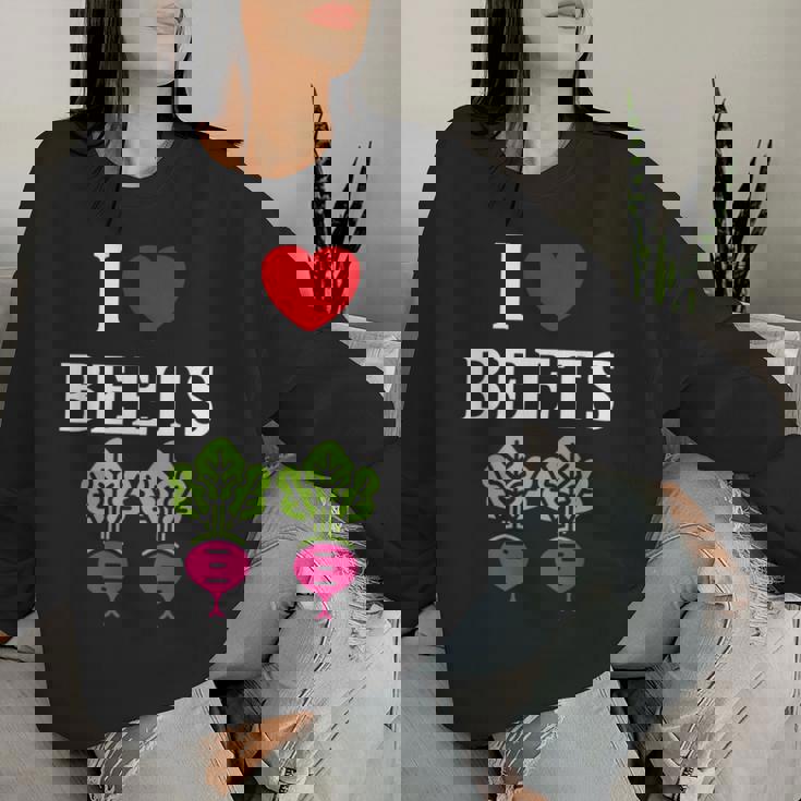 Food Humor Beetrootimpleegetable I Love Beets レディーススウェットシャツ 彼女への贈り物