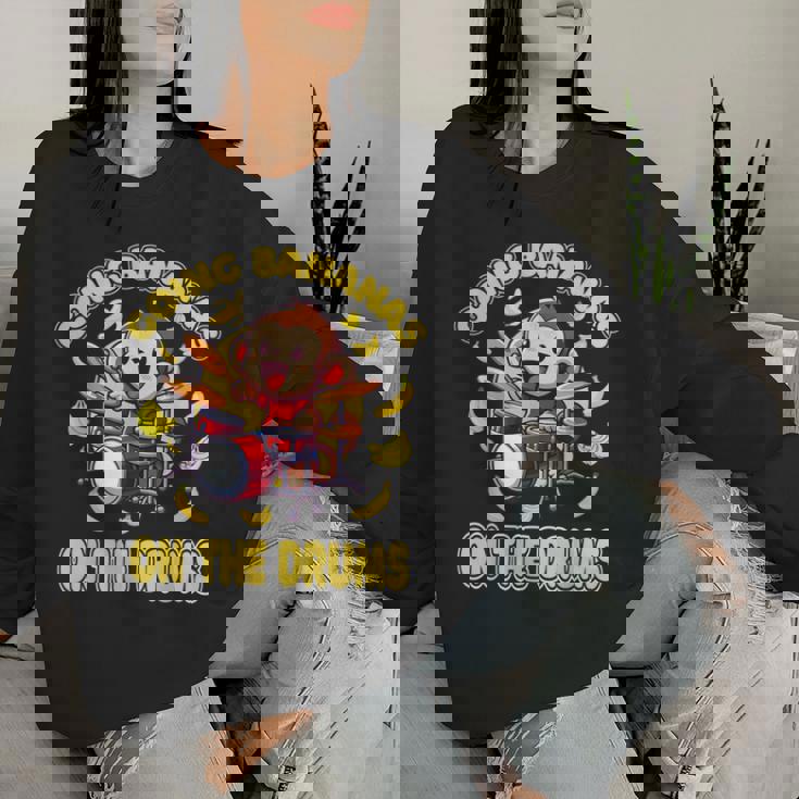 Going Bananas On The Drums 面白いドラム演奏 猿 レディーススウェットシャツ 彼女への贈り物