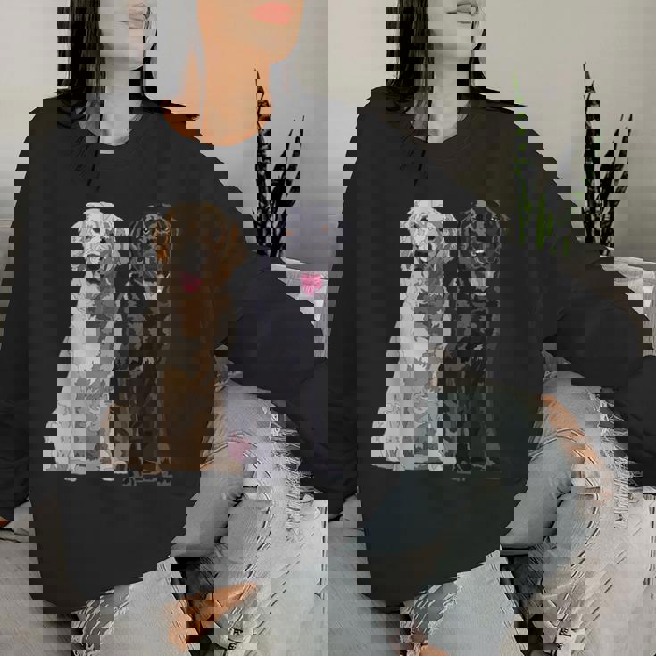 Happy Two Labradors ゴールデンブラック ラボレトリバー Mom Dad レディーススウェットシャツ 彼女への贈り物