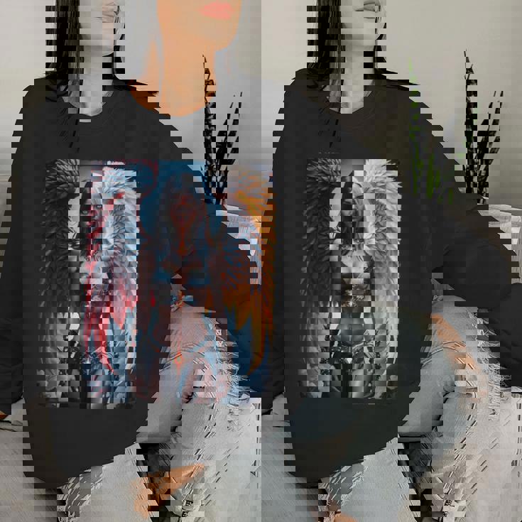 Hot Girl On 男性用 ハーフエンジェル&ハーフデーモンガール レディーススウェットシャツ 彼女への贈り物