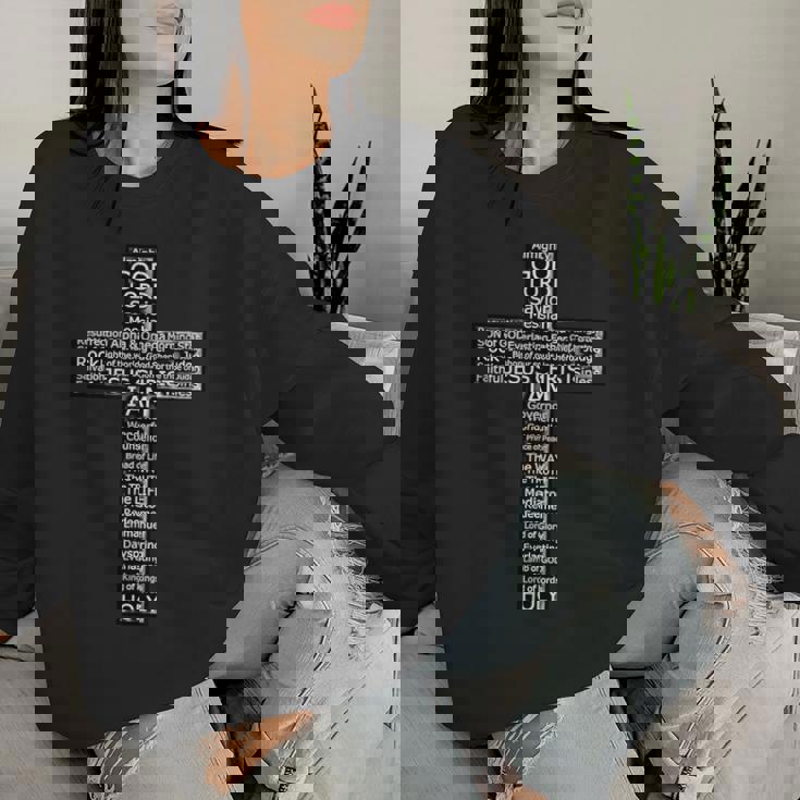 Jesus Christ Messiah Biblical Names Christian Faith Cross レディーススウェットシャツ 彼女への贈り物