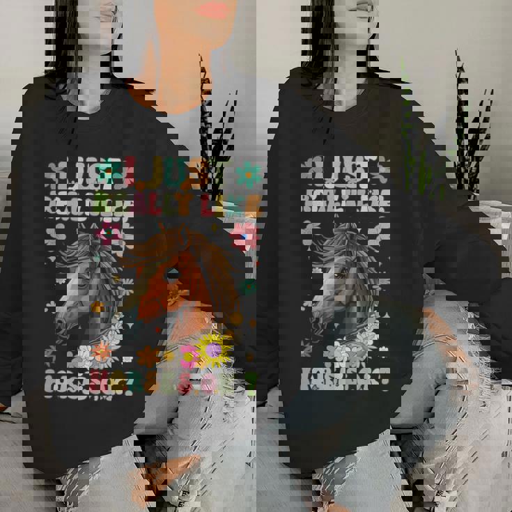 Just Really Like Horses グルーヴィーな乗馬 乗馬 レディーススウェットシャツ 彼女への贈り物