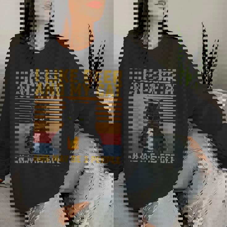 I Like Beer My Cat And Maybe 3人 猫好き ギフト レディーススウェットシャツ 彼女への贈り物