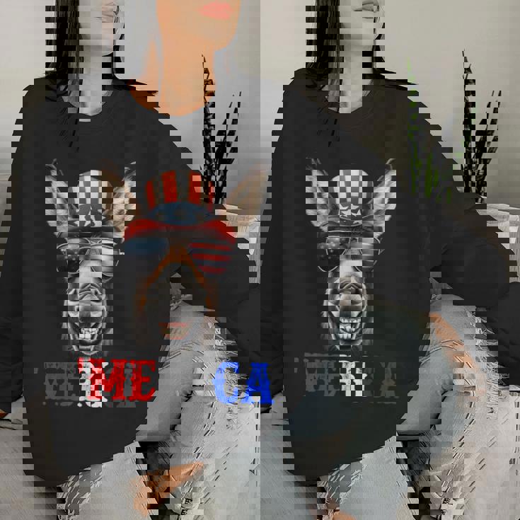 Merica Mule Donkey Patriotic 4Th Of July 面白い キッズ メンズ レディース レディーススウェットシャツ 彼女への贈り物