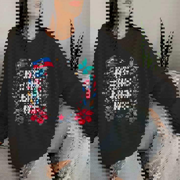 Mwen Renmen Manman Mwen ハイチ国旗 I Love My Mother レディーススウェットシャツ 彼女への贈り物