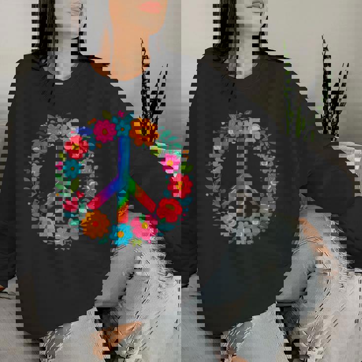 Peace Love Flower Power レトロ ヒッピー コスチューム タイダイ 60年代 70年代 レディーススウェットシャツ 彼女への贈り物