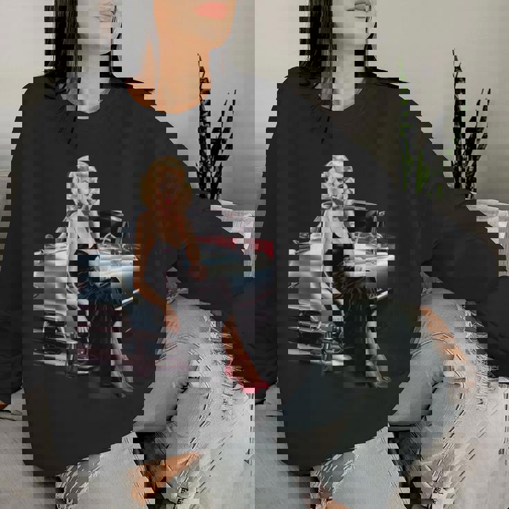Pinup Girl ビンテージクラシックカー ホットロッド ロカビリー レディーススウェットシャツ 彼女への贈り物