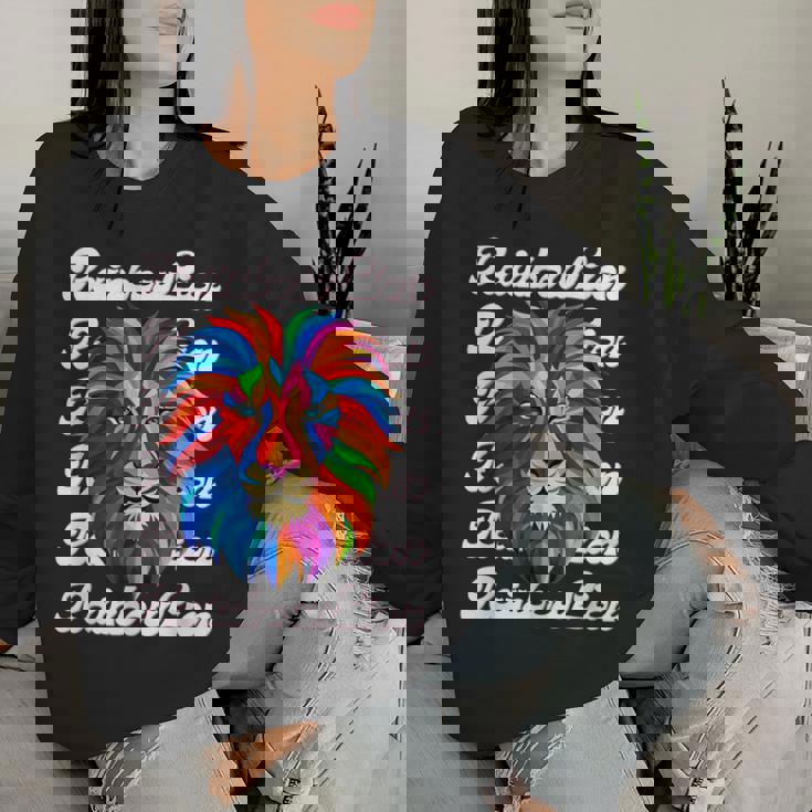 Rainbow Lion かっこいい おしゃれ ロゴ レディーススウェットシャツ 彼女への贈り物