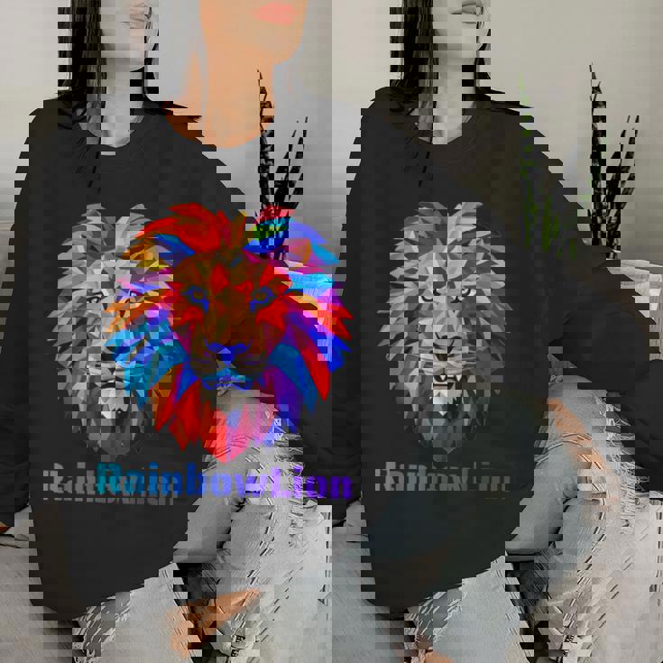 Rainbow Lion レインボー ライオン かっこいい おしゃれ レディーススウェットシャツ 彼女への贈り物