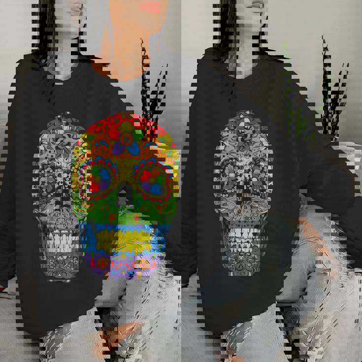 Sugarkull Lgbt Gay Pride Rainbow Flag Day Of The Dead レディーススウェットシャツ 彼女への贈り物