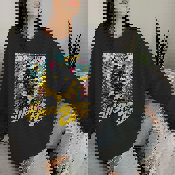 Sunflower Cat 黒猫 ひまわり 向日葵 アメコミ ネタアイテム レディーススウェットシャツ 彼女への贈り物