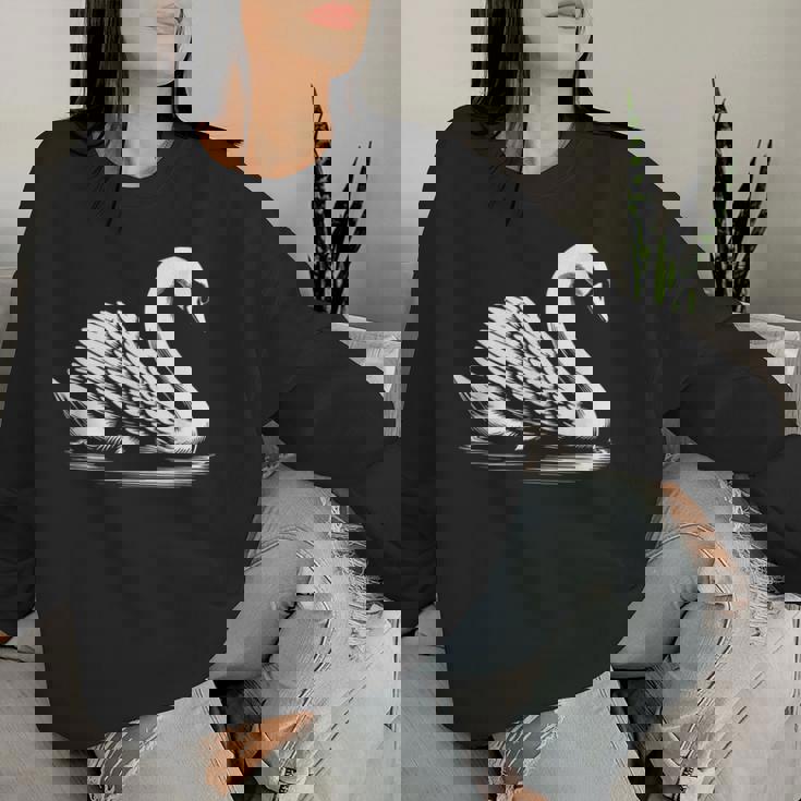 Swan Dad Mom Lover モノクロ 白鳥 レディーススウェットシャツ 彼女への贈り物