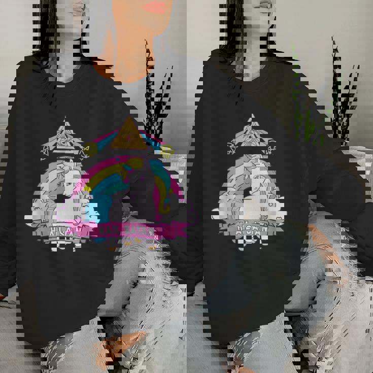 Unicorn Hailatan Devil Death Metal Rainbow Ocult レディーススウェットシャツ 彼女への贈り物