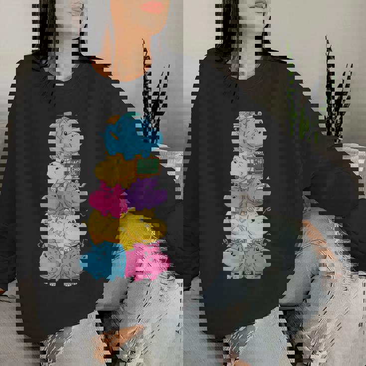 おもしろカバ カラフル レインボー 新学期 キッズ 男の子 女の子 レディーススウェットシャツ 彼女への贈り物