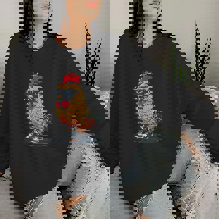 おもしろチキンウェア サングラスと靴 男の子と女の子向け レディーススウェットシャツ 彼女への贈り物