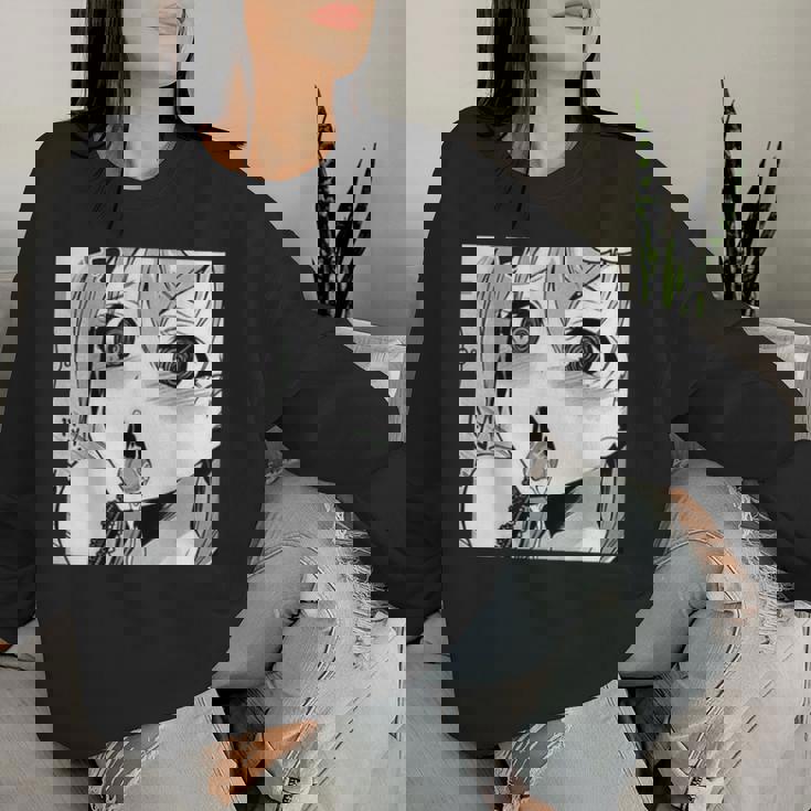 かわいいアヘ顔 アニメ 女の子 オタクウィーブ ラブ ビッグアイズ ドリップ レディーススウェットシャツ 彼女への贈り物