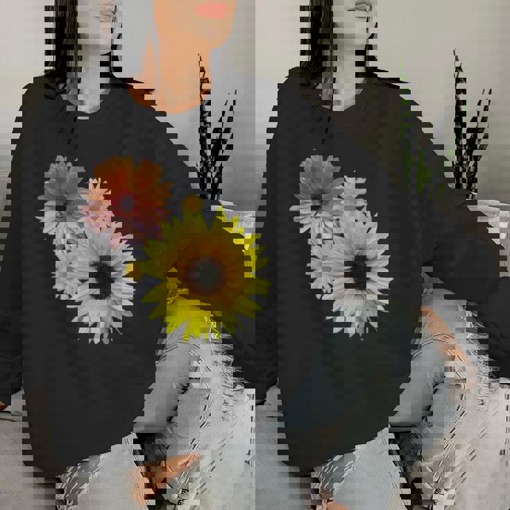 ひまわり ガーベラ 花 デイジー ガーベラ 花 デイジー 花柄 レディーススウェットシャツ 彼女への贈り物