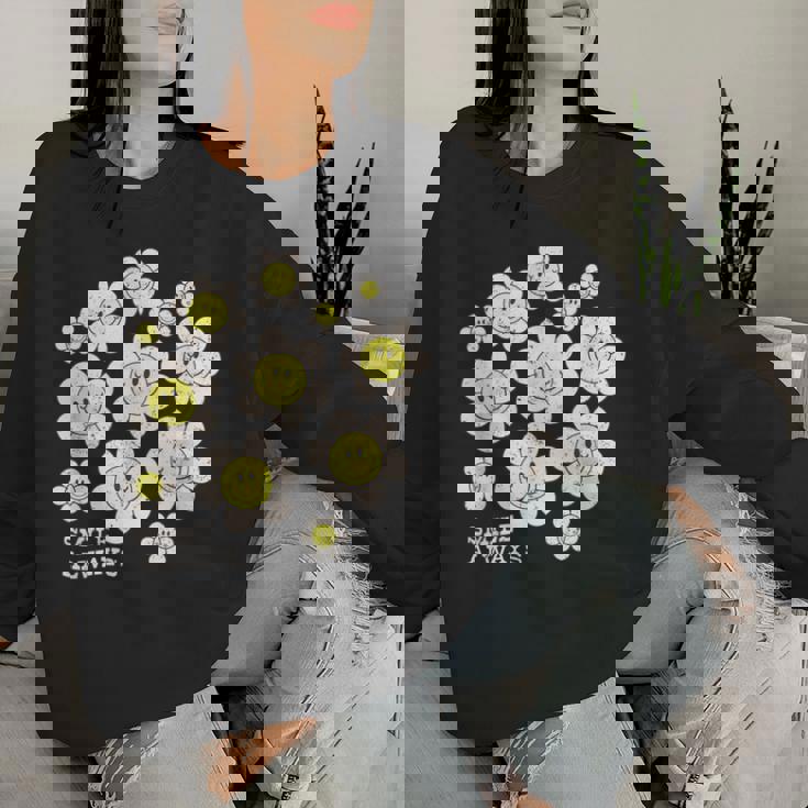 イエロー スマイル 顔 花mile Always キッズ 幼児 女の子 レディーススウェットシャツ 彼女への贈り物