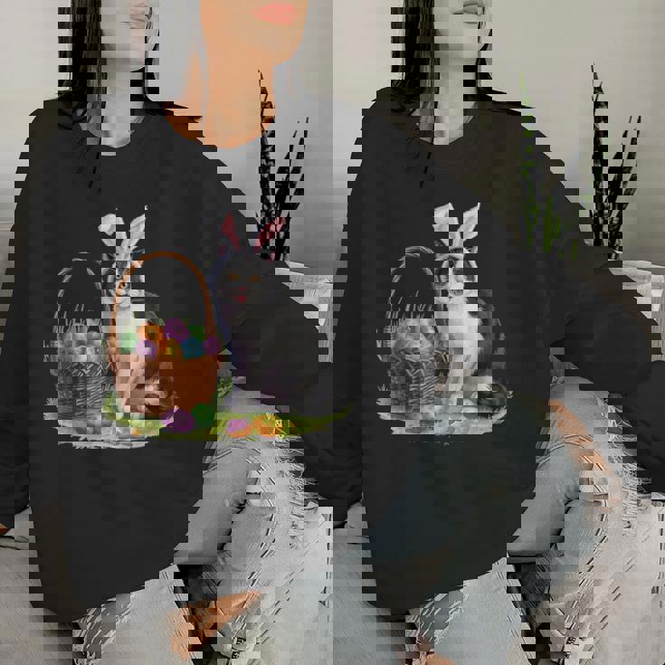 イースターデー 猫 バニー 耳 卵 イースター ウサギ 男性 女性 キッズ レディーススウェットシャツ 彼女への贈り物