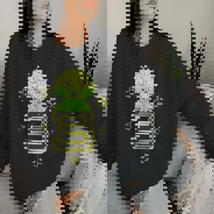 キッズ 3歳 赤ちゃん トリケラトプス 誕生日 恐竜 男の子 女の子 レディーススウェットシャツ 彼女への贈り物