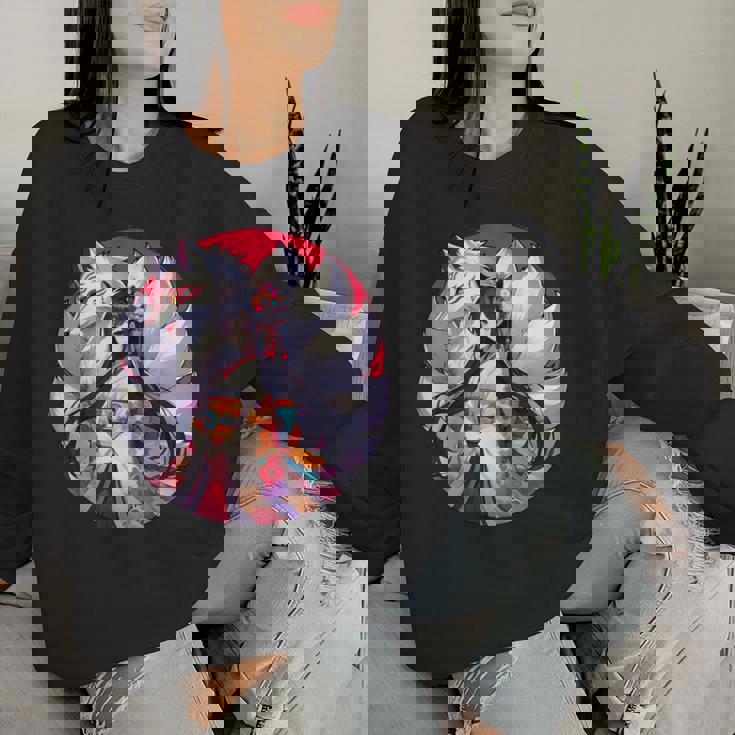 キツネ 九尾狐と日本アニメ 女の子 レディーススウェットシャツ 彼女への贈り物