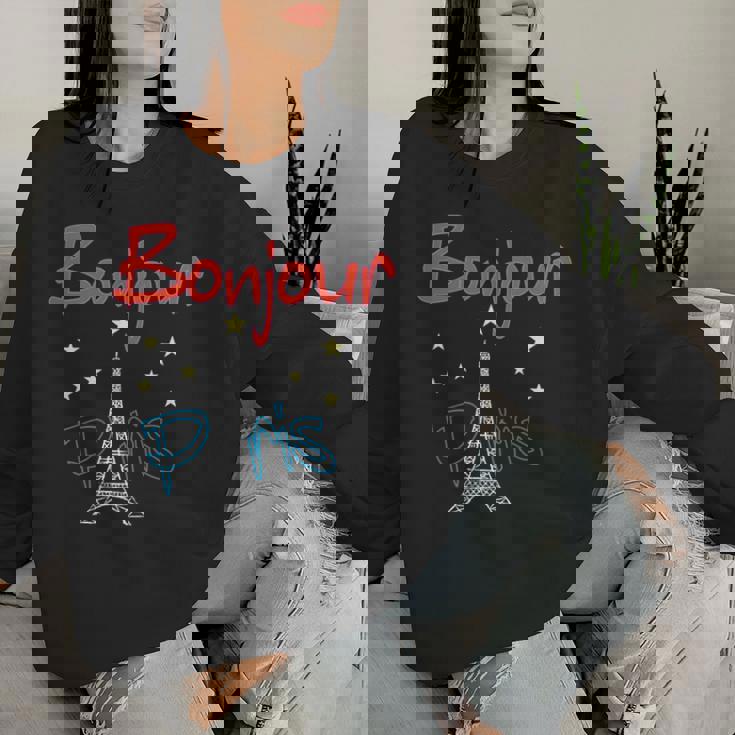 グラフィックデザイン ギフト エッフェル塔 パリ フランス 男性 女性 長袖tシャツ レディーススウェットシャツ 彼女への贈り物